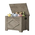 thumbnail image 1 of 23.6 Inch Storage Bench, Wooden Toy Chest with Safety Hinge, Multi Functional Entryway and Living Room Storage, Easy Assembly, Frosted White Washed Gray Retro Color, 1 of 9