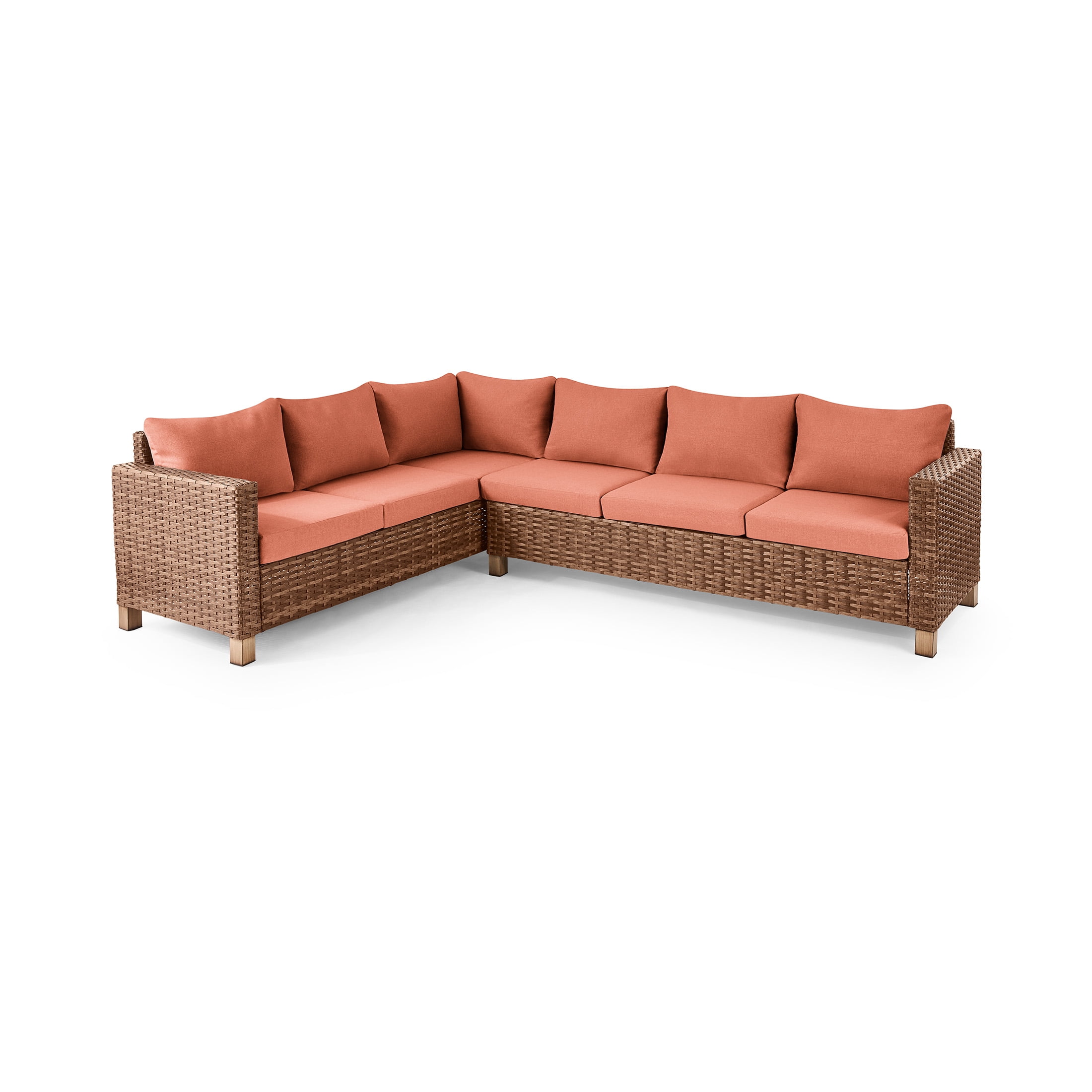 Better Homes & Gardens Brookbury 4-Piece Outdoor Wicker Patio Sectional Dining Set, Terracotta Cushions