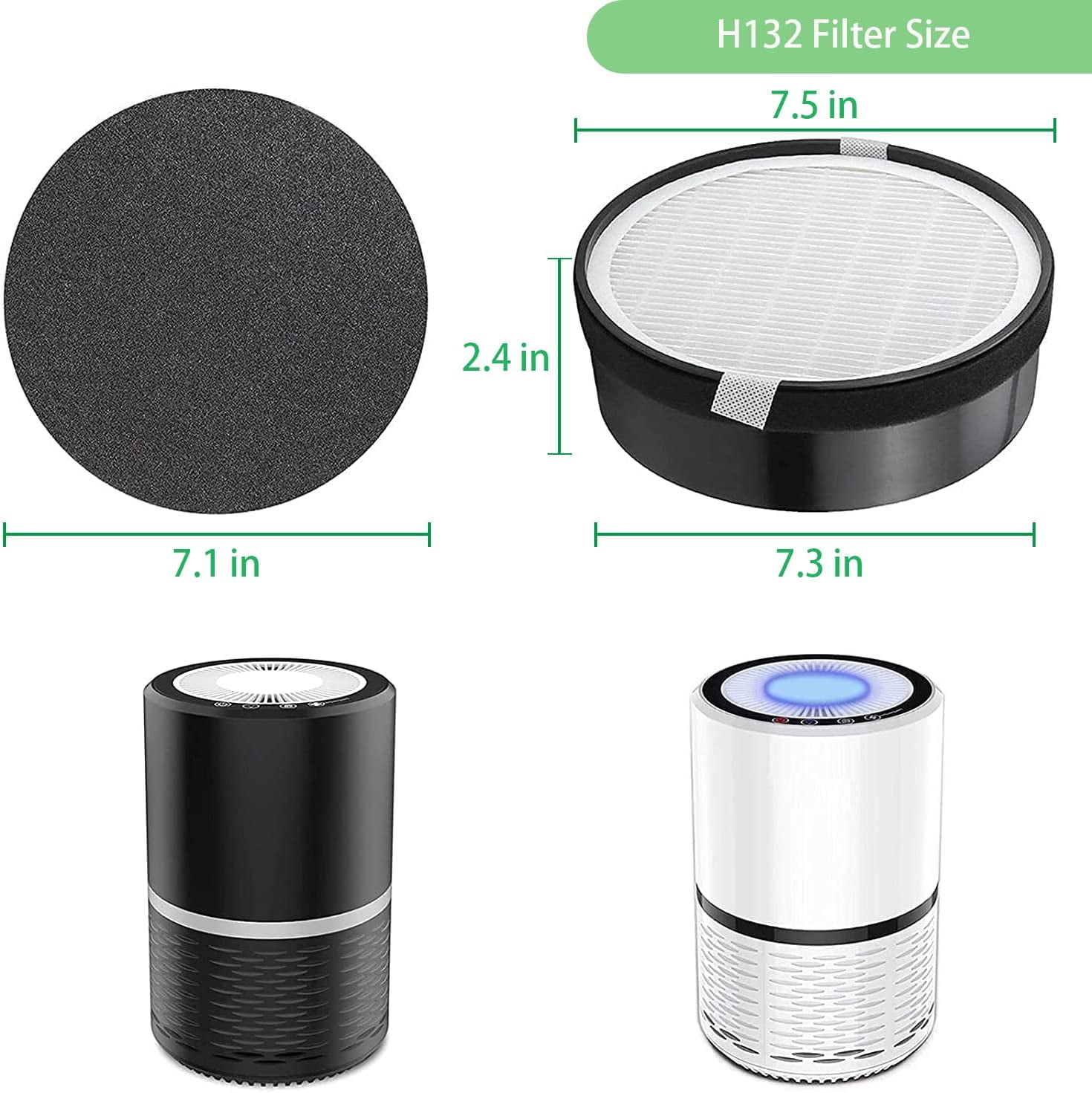 for LEVOIT LV-H132 Replacement Filters, Compatible with LV-H132 3-in-1 Nylon Pre-Filter, High-Efficiency Activated Carbon True HEPA Filters, Part LV-H132-RF, 2 Pack