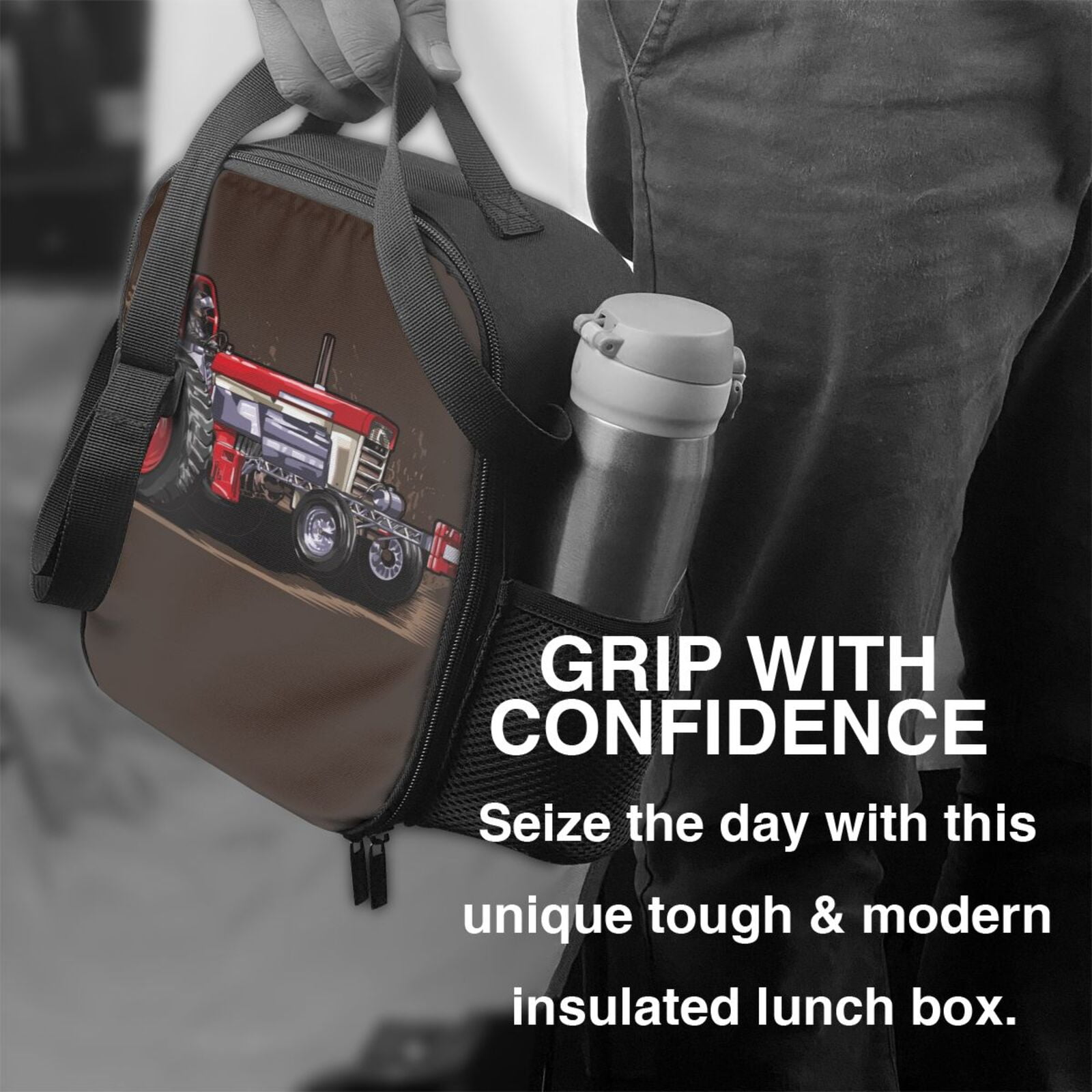 Logiee red tractor Print Insulated Lunch Bag for Women/Men, Reusable Lunch Box for Office Work School Picnic Beach,Leakproof Freezable Cooler Bag with Shoulder Strap