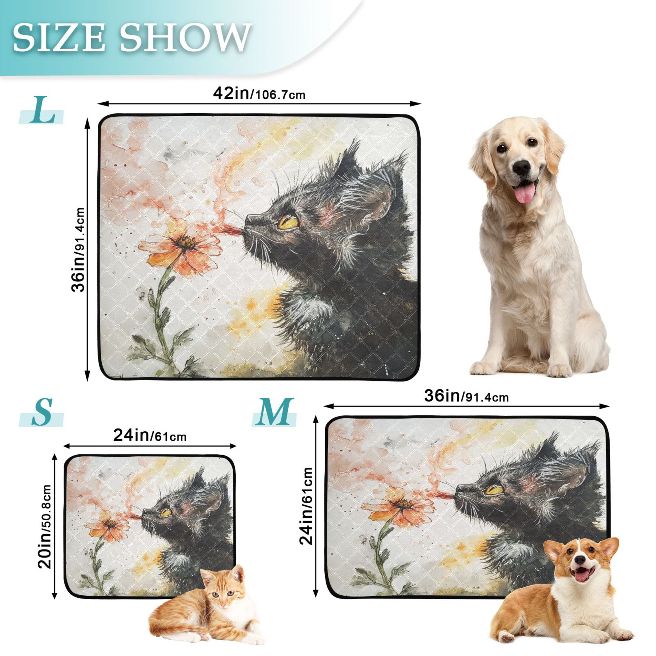 Qxltty Skinny Black Cat Cat litter Pads Pet Set of 3 Diaper Mats Center Anti-leakage Layer Absorbent Soft and Comfortable