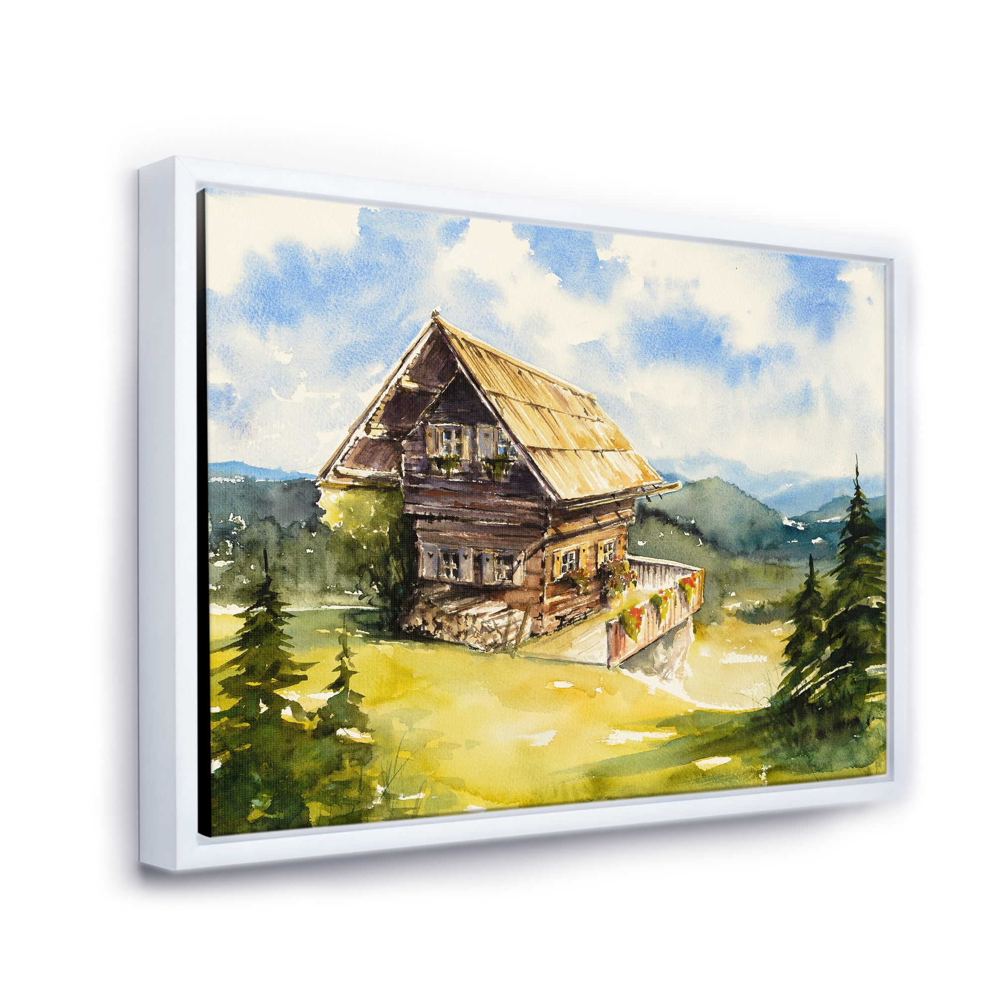 Designart 'Old Cottage At Summer With Peaceful Landscape' Traditional Framed Canvas Wall Art Print