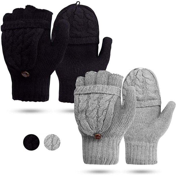 Guantes de mujer Manoplas sin dedos - Guantes cálidos de invierno Tejido de cable Heat Weaver, Guantes de medio dedo para damas y niñas Xemadio CJWUS-502
