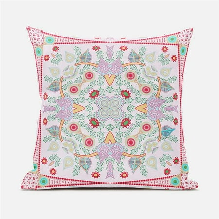 

Amrita Sen Designs CAPL874FSDS-ZP-16x16 16 x 16 in. Paisley Leaf Geo Duo Suede Zippered Pillow with Insert - White Pink & Red