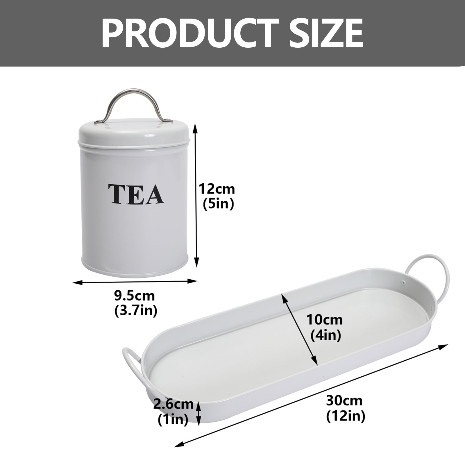 Pethiy Tea Coffee Sugar Canister Set,Airtight Food Storage Canister,Vintage, Farmhouse Metal Containers with Lids, Coffee, Tea, Sugar Set Canister With Tray for Food Storage,3 Pack,White
