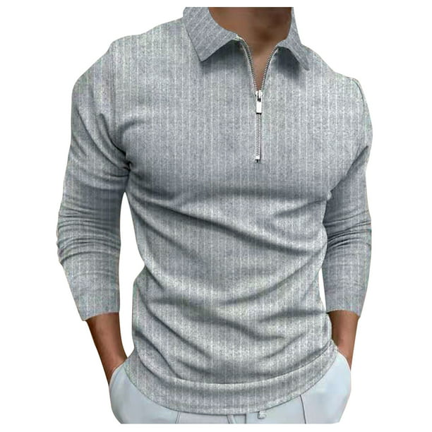 dtydtpe polo shirts for men casual zipper shirt turn down collar stripe ...