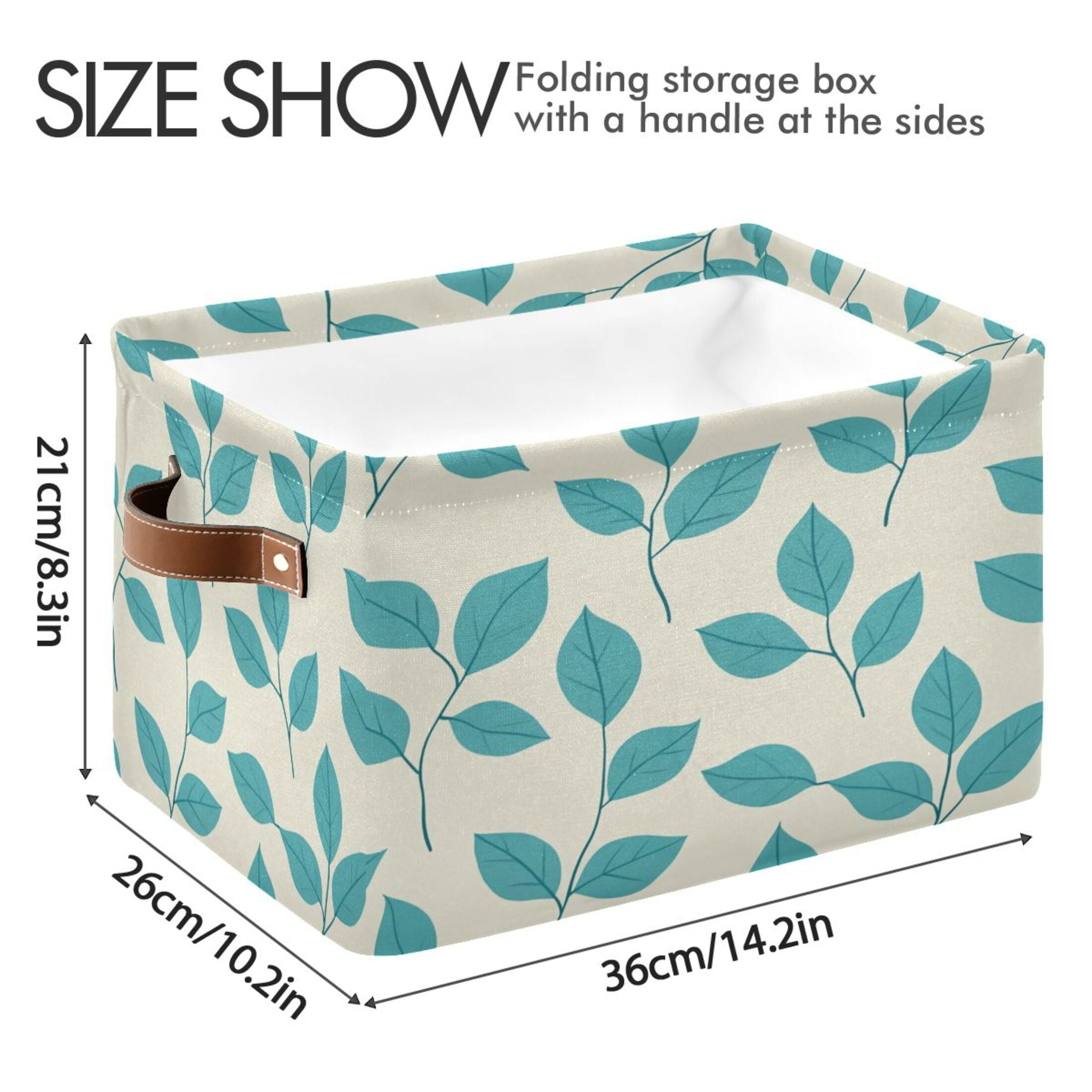 Turquoise Leaf Foldable Storage Basket,Canvas Fabric Foldable Storage Bins with Handles Open Home Storage Bins Boxes for Toy Book Shelf Closet Baskets