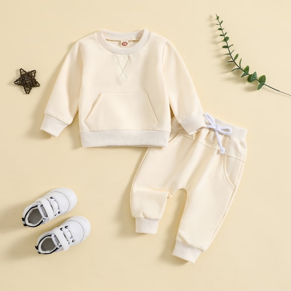 Gamivast Toddler Sweatsuit Sets Baby Boys Girls Long Sleeve Crewneck Pullover Sweatshirt And Jogger Pants 2 Piece Tracksuit Activewear Casual Fall Winter Outfits Beige 2-3 Years