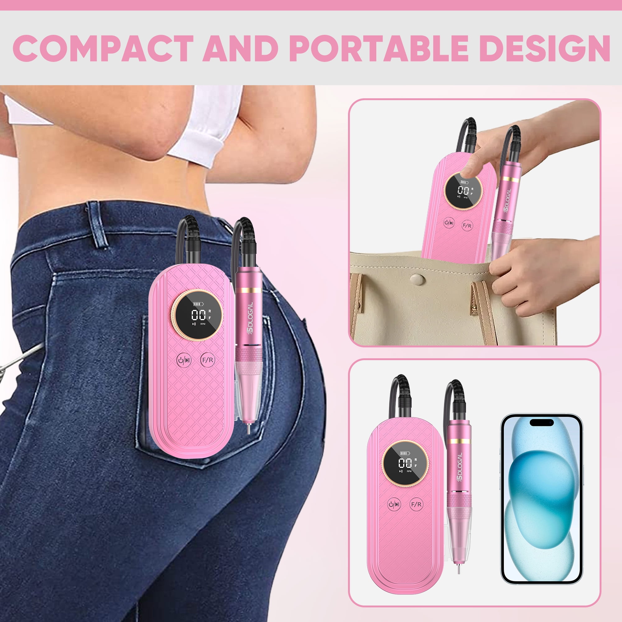 Sdlogal Professional Electric Nail File Drill Kit Rechargeable Manicure 45000 RPM Battery Powered