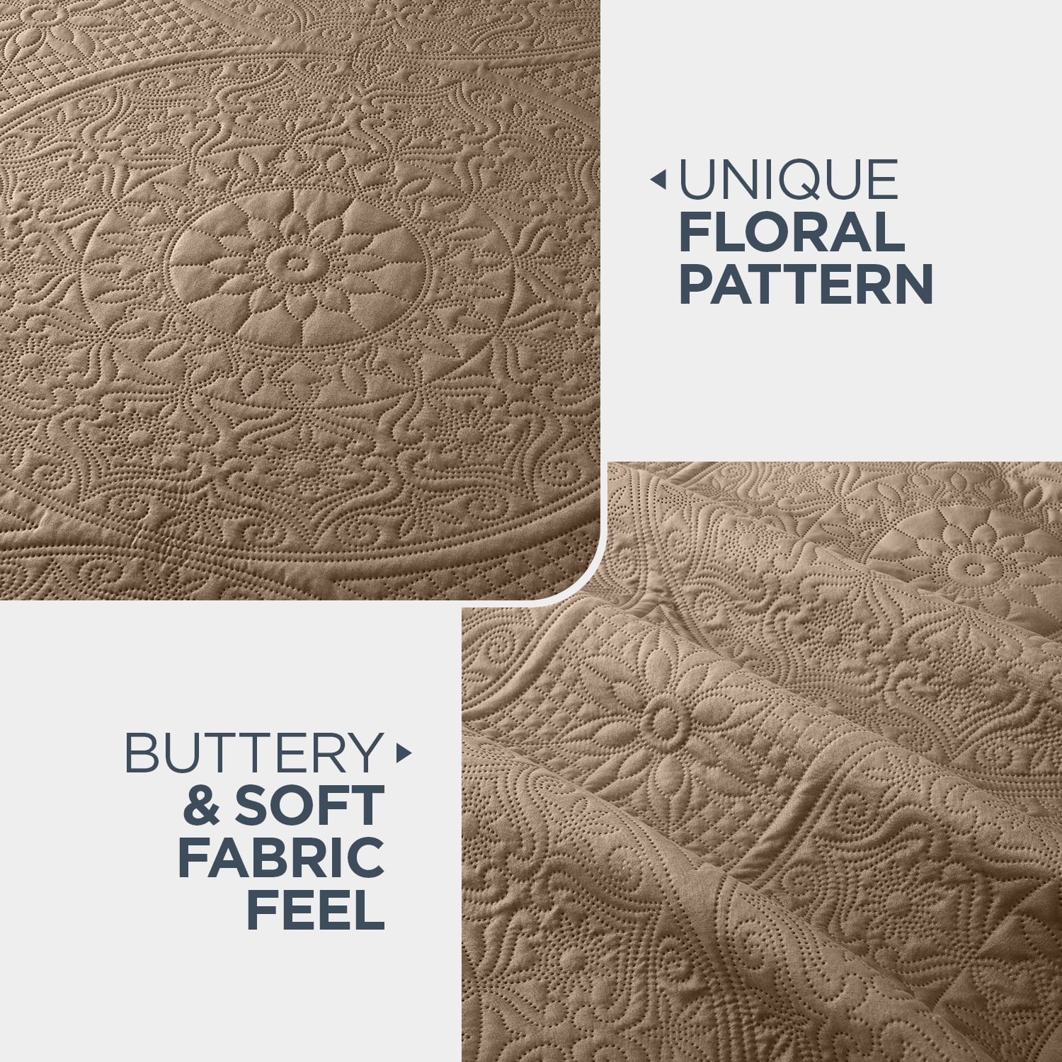 Moonlight20015 2 Piece Quilt Set Lightweight Microfiber Bedspread Modern Floral Embossing Beige Twin