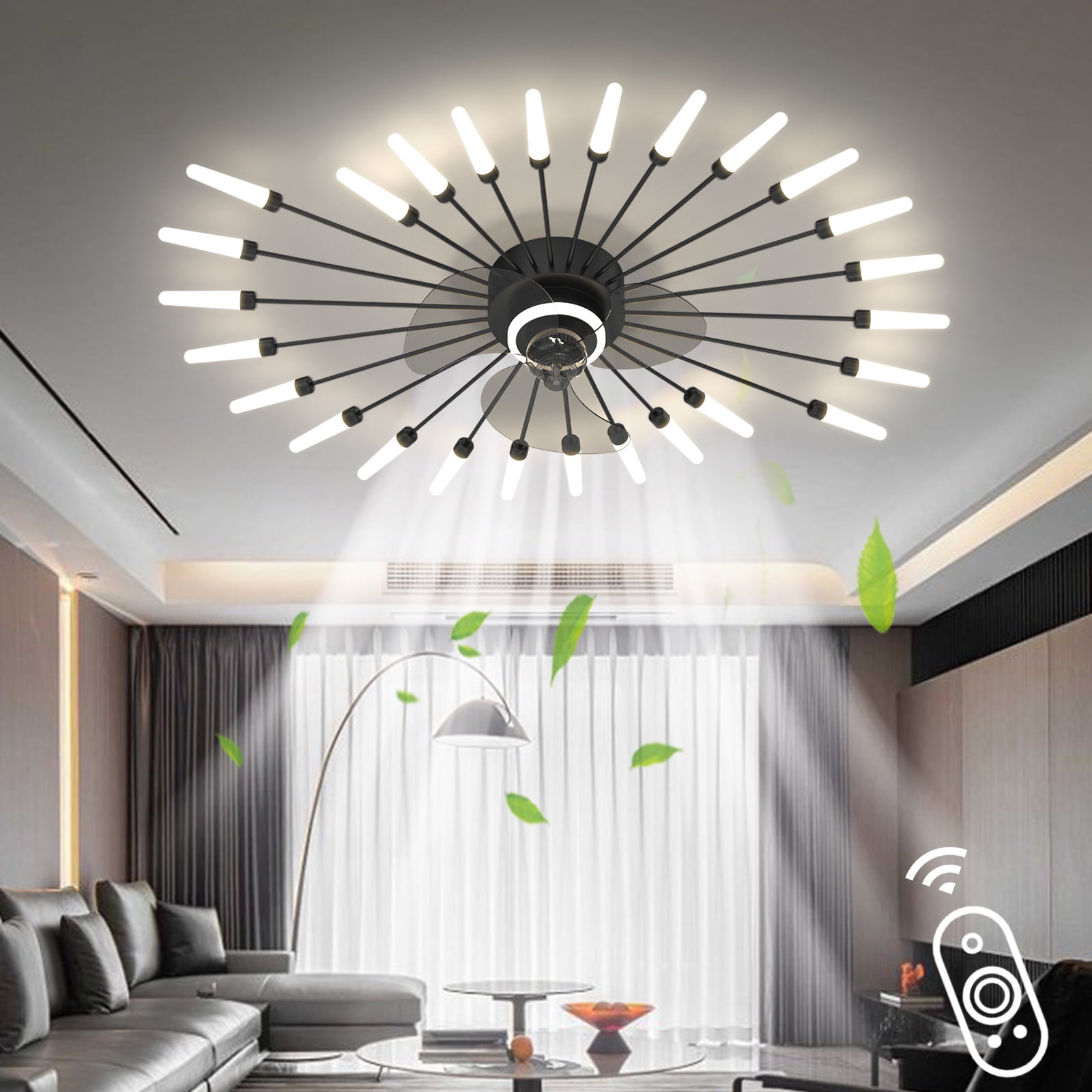 40'' Modern Black Ceiling Fans with 26 LED Lights Remote/APP Control, Low Profile Flush Mount