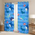 thumbnail image 2 of Ocean Life Blackout Curtains, Cartoon Shark Whale Window Curtains 38"X54", Colorful Underwater World Curtains, Geometric Sea Wave Darkening Curtains, Starfish Sea Animals Window Treatments, Blue, 2 of 6