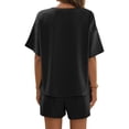 thumbnail image 3 of Short Sleeved 2 Pieces Waffle Knit Set Casual .loose Tops and Shorts Pants Lounge Sets, 3 of 6