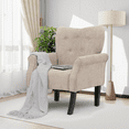thumbnail image 3 of MoNiBloom Upholstered Armchair, Accent Chair with Wood Leg, Cotton-linen Single Sofa Chair with Tufted Back, for Living Room Bedroom, Beige, 3 of 9