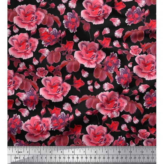 Soimoi Orange polyester Crepe Fabric Leaves & Floral Fabric Prints by Yard 52 Inch Wide