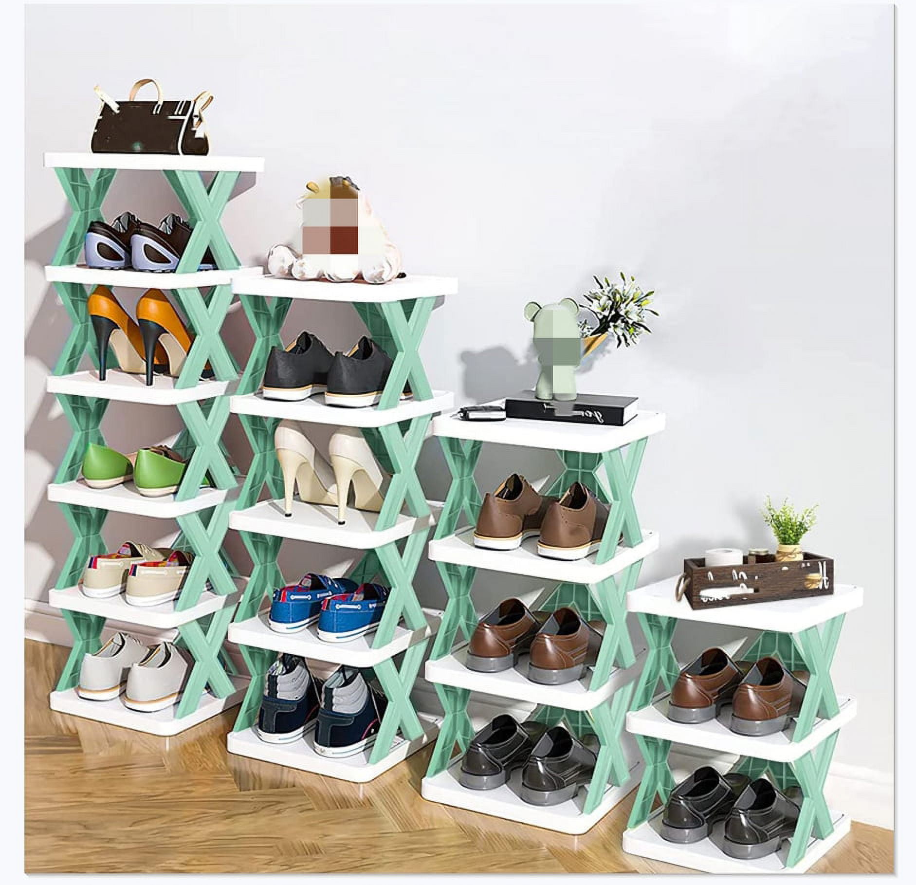 Large Shoe Rack Organizer - Tiered Storage Shoe Stand Tower for Sneakers, Heels, Flats, and Accessories by Lee Furniture - 4 Rows - 8 Tiers - Black