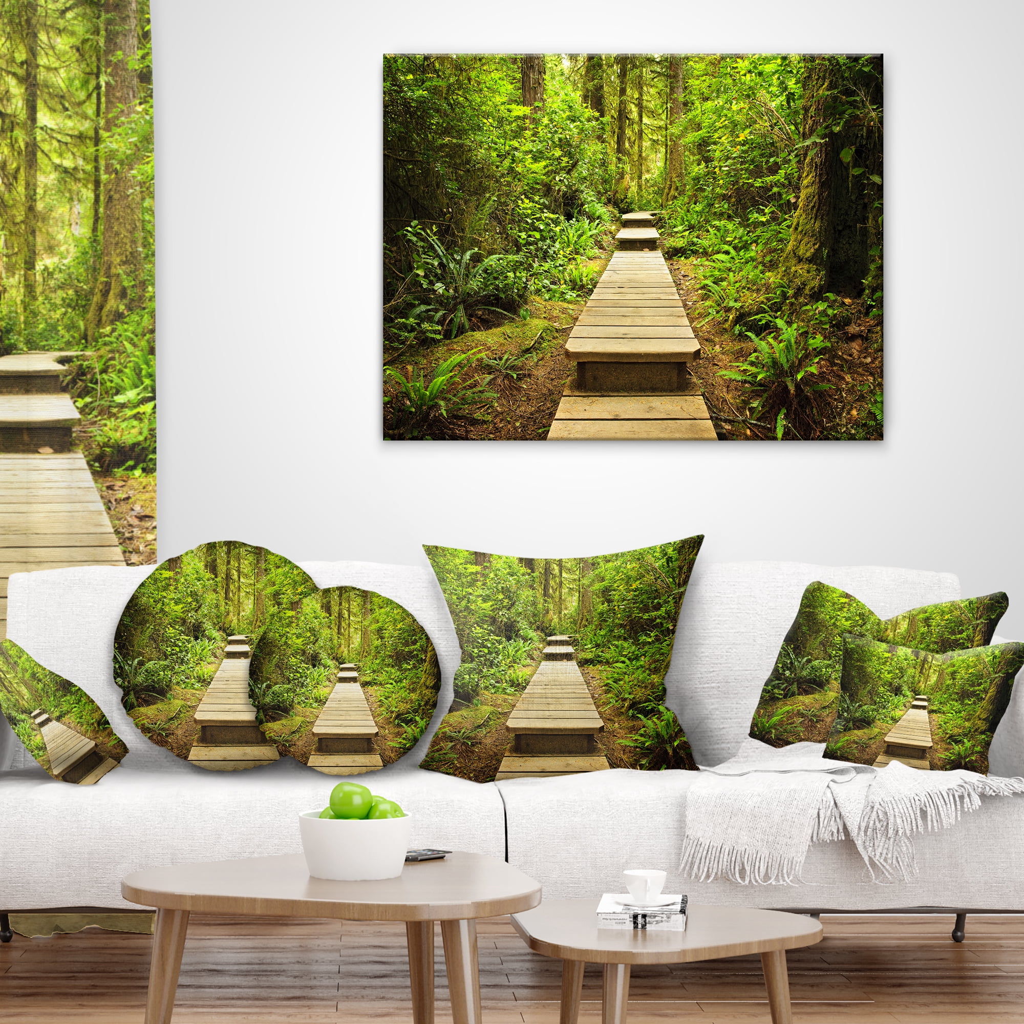 Designart Path in Temperate Rainforest - Landscape Photography Throw Pillow - 18x18
