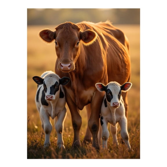 Diamond Art Kit for Adults, Cow With Calves In Field Sunset Diamond Painting for Adults Beginners, DIY Diamond Art Painting Kits, 5D Diamond Painting Crafts for Home Decor 12x16 Frameless