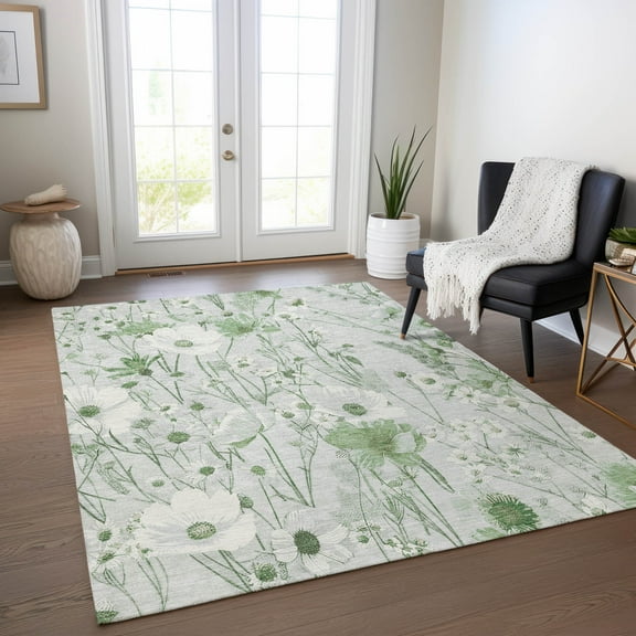 Addison Rugs Chantille Indoor/Outdoor Transitional Floral Mint Washable Rectangle Rug, 9' x 12'