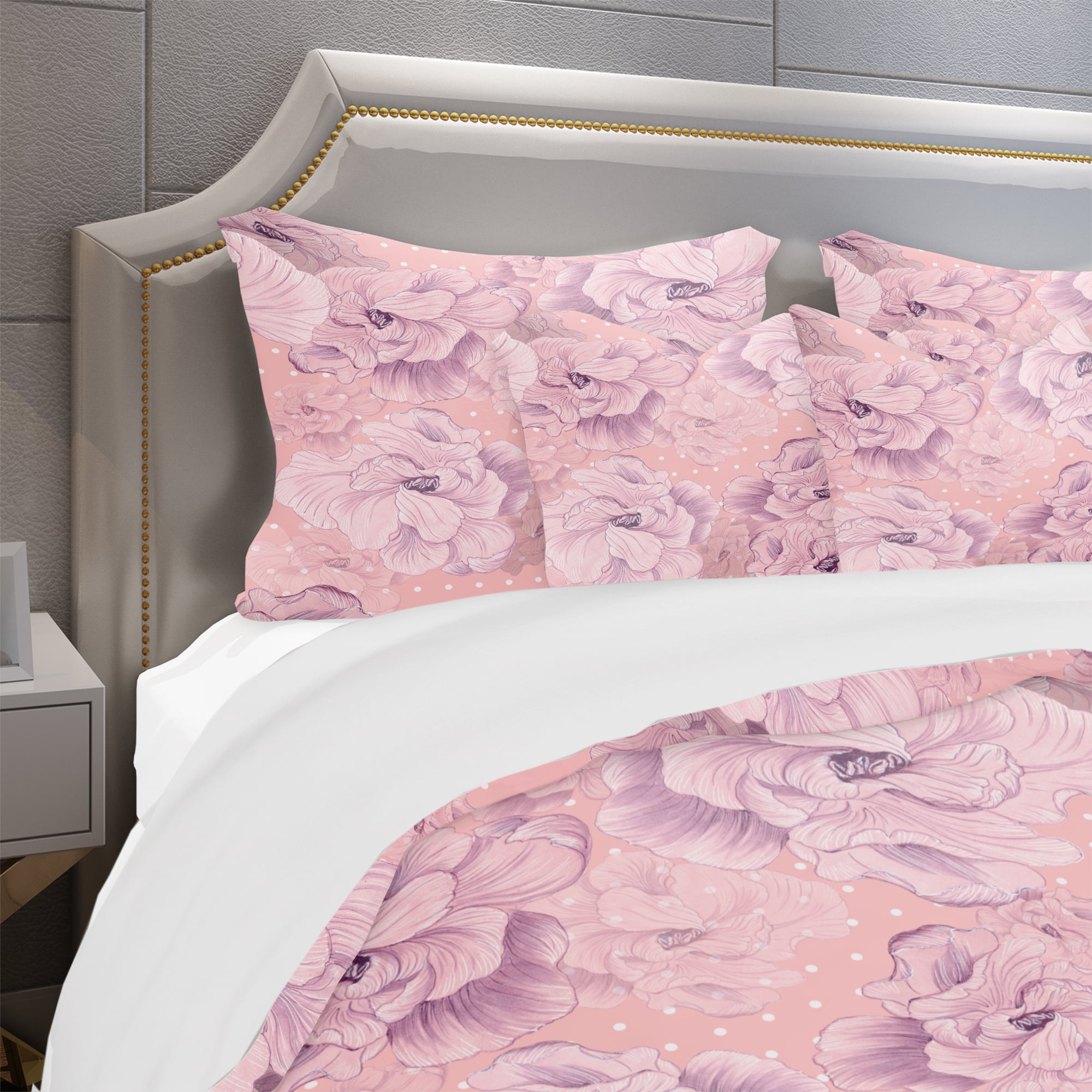 Designart 'Pink Flowers Composition' Bohemian & Eclectic Duvet Cover Set