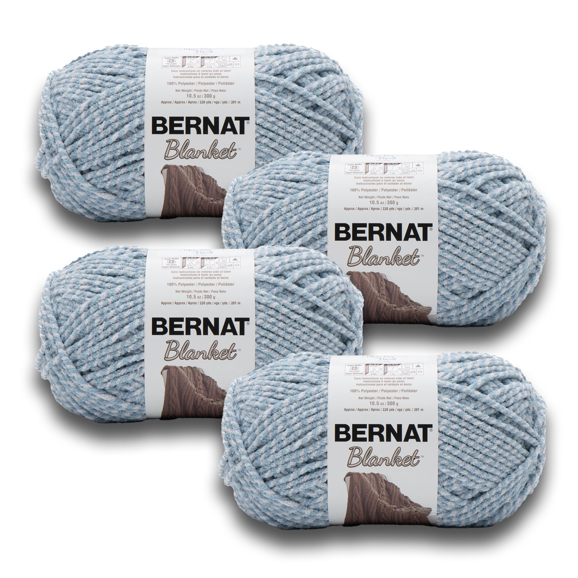 (2 pack) Bernat® Blanket™ #6 Super Bulky Polyester Yarn, Blue Fog Twist 10.5oz/300g, 220 Yards (4 Pack)