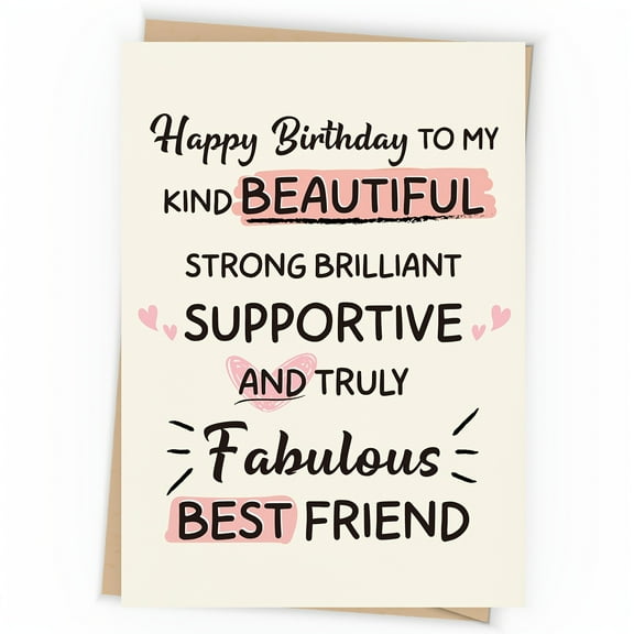 Happy Birthday Card for Best Friend – Beautiful and Supportive Design – Perfect for Celebrating Strong Bonds – Envelope Included