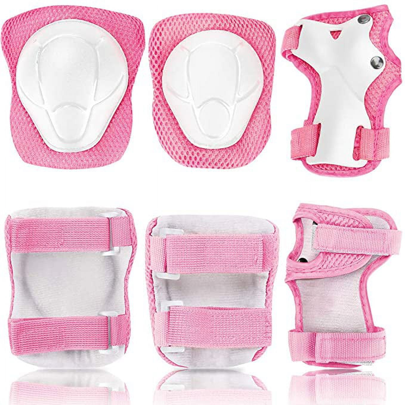 KAMUGO Kids Bike Helmet and Knee Pads 7Pcs ,Helmets for Kids Adjustable for 2~8 Years Girl , Pink