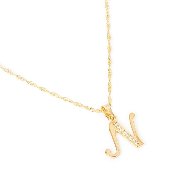 Dije inicial Letra N Ametrinaa con Zirconias y cadena chapa oro 18K MPDC0004-N