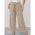 thumbnail image 4 of SHOWMALL Plus Size Women's Wide Leg Lounge Pants with Pockets Wheat 3X Lightweight High Waisted Adjustable Tie Knot Loose Trousers, 4 of 9