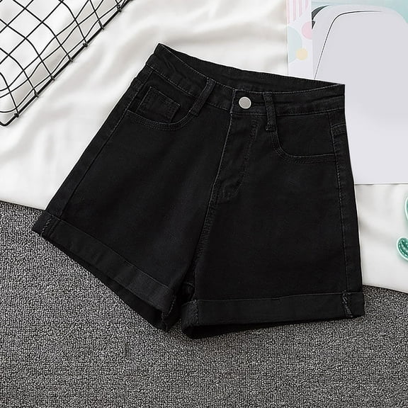 Pxiakgy Jean Shorts for Women Trendy High Waisted Mid Thigh Fold Hem Cutoff Casual Summer Stretchy Denim Shorts Jorts Jean Shorts Inseam Casual Summer Hot Shorts Women Mid Waist Hip Wrap Stretch Shor