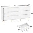 thumbnail image 4 of ANPOO Fluted 9 Drawer Dresser with Charging Station for Bedroom, 63" Modern Long Dressers with 9 Wide Drawers/Metal Handles, Wood Storage Cabinet for Bedroom, Living Room, Hallway, White-63", 4 of 9