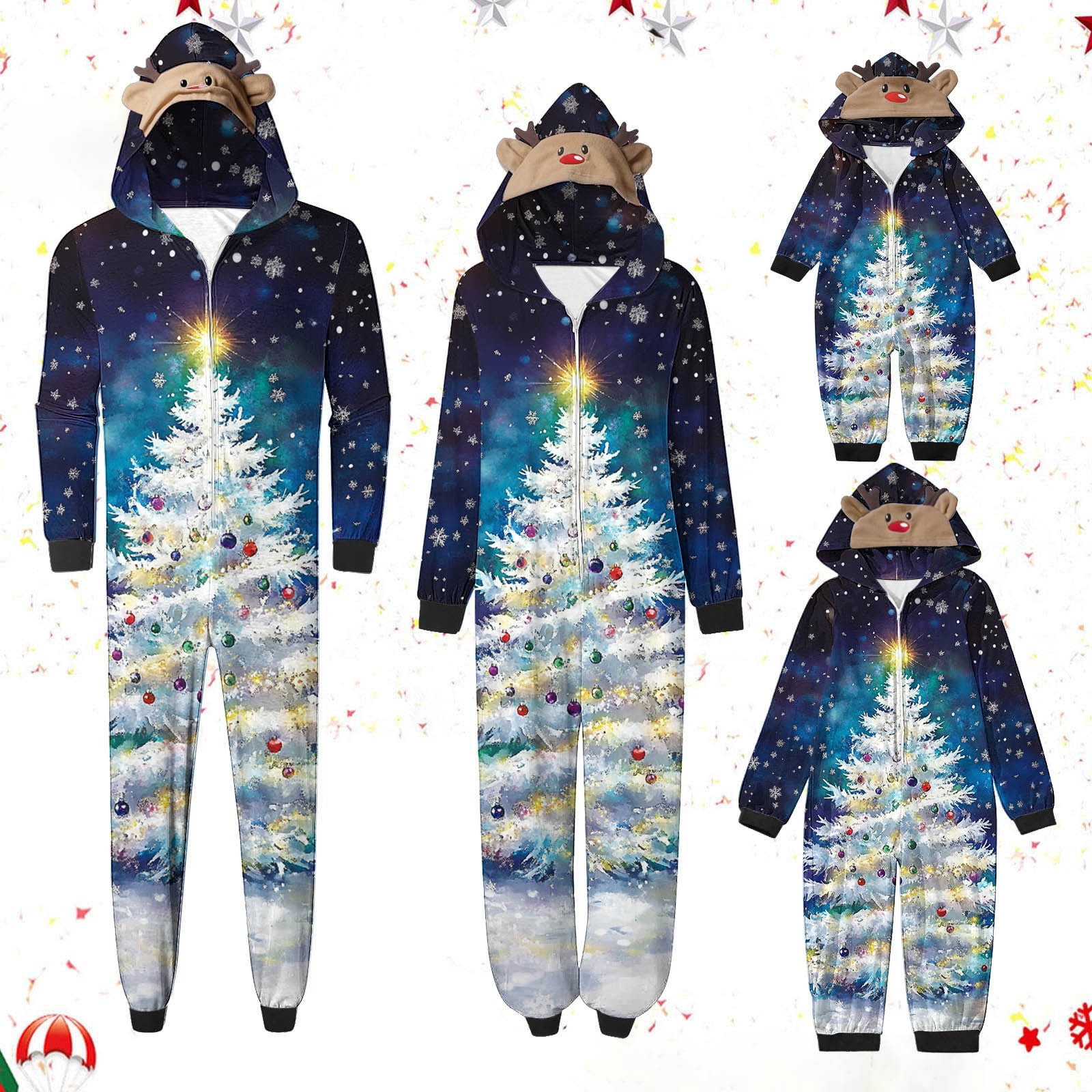 SwiftWear Christmas Matching Family Onesie Pajamas Long Sleeve One Piece Pajamas with Cute Elk Antler Hood Cozy Sleepwear