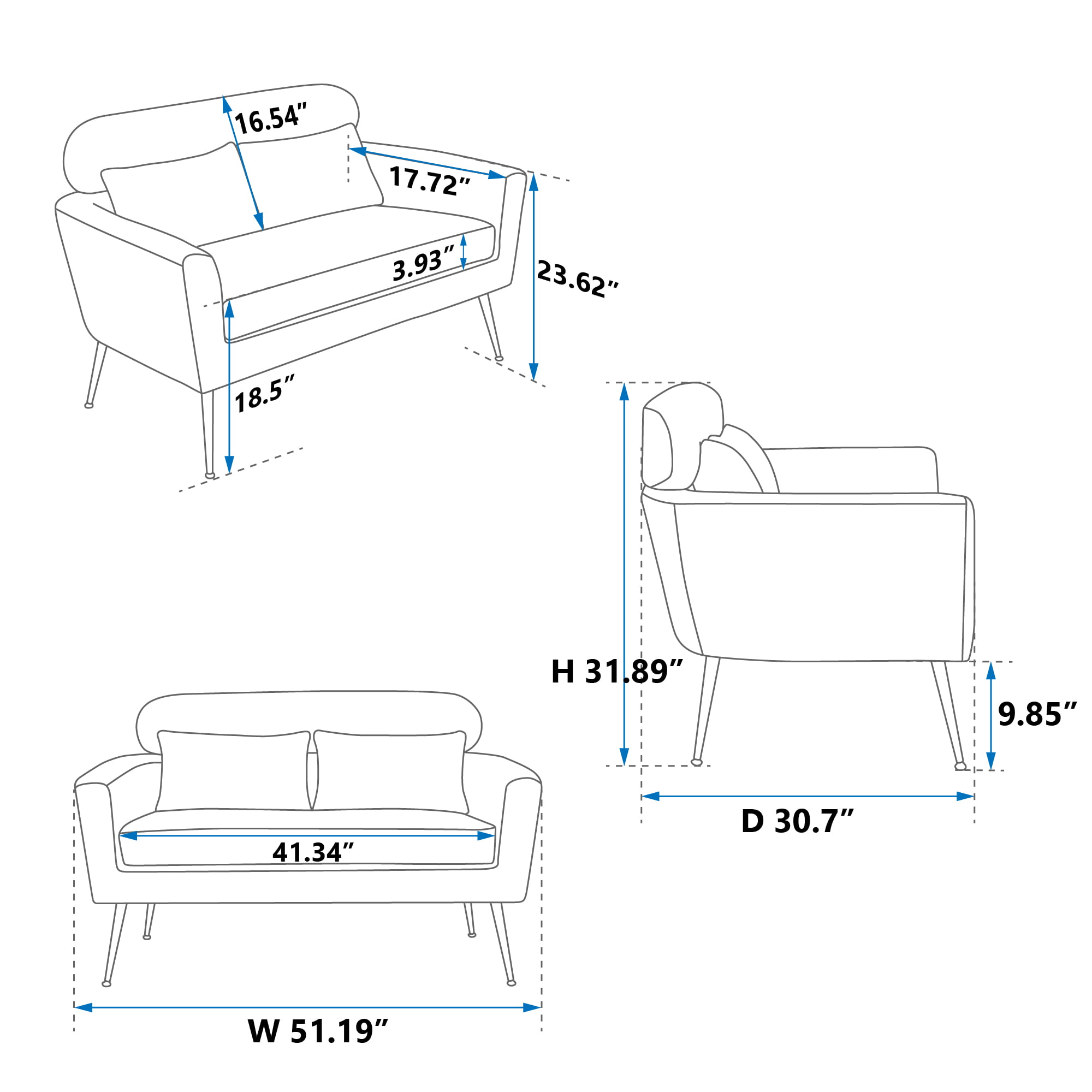 51W Classical Loveseat Small Sofa Small Mini Room – Home Elegance USA