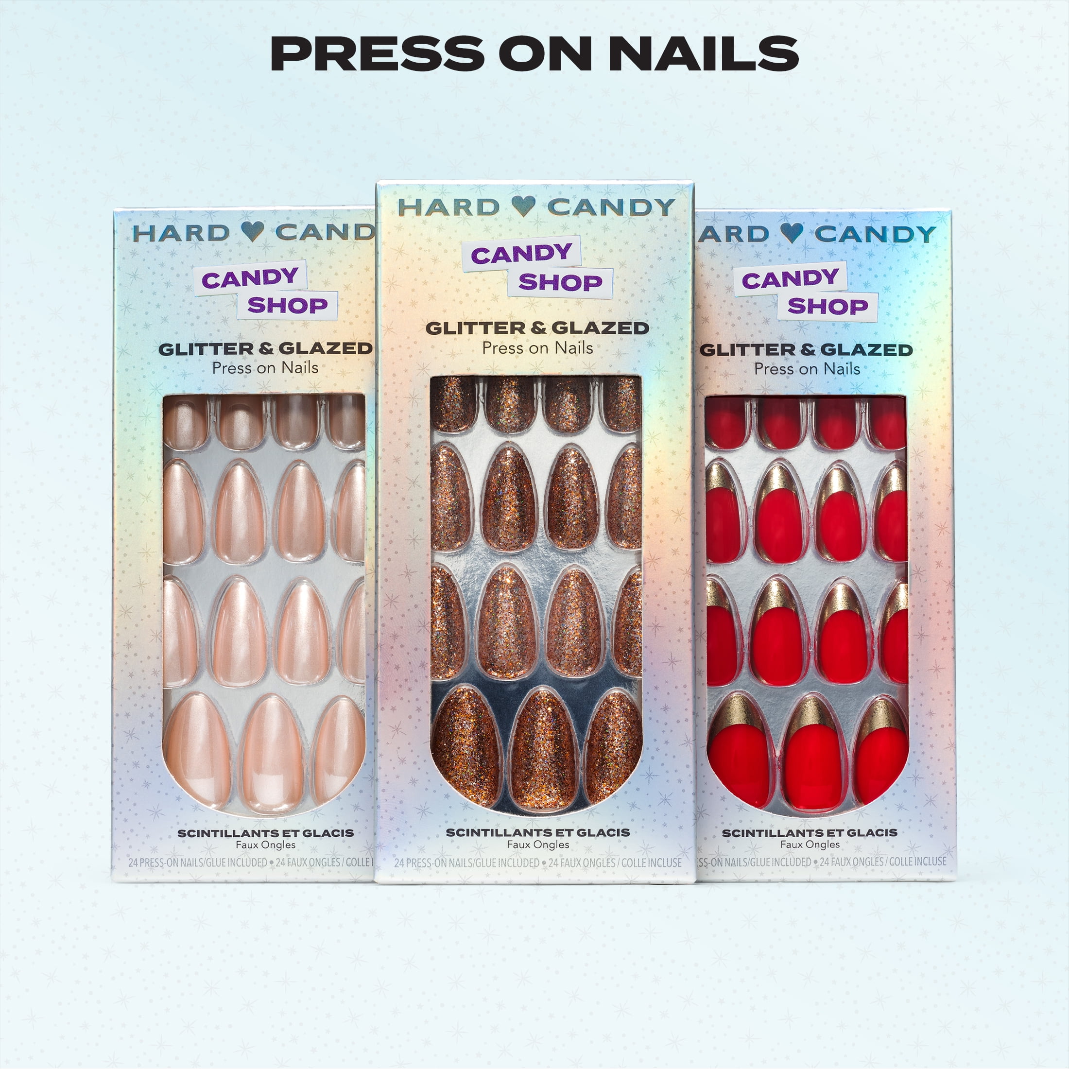 Hard Candy Press on Nails, GLITTER & GLAZED, 3 Pcs