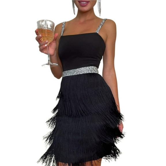 Summer Women's Clothing Solid Color Sequined Suspender Tassel Dress Mini