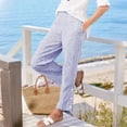 thumbnail image 2 of WULMLEO Womens Linen Pants Elastic Waist Straight Leg Petite Beach Pant Summer Lightweight Casual Lounge Trousers Blue M, 2 of 5