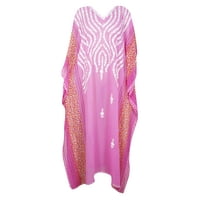 Mogul Women Caftan Maxi Dress, Kaftan Dress, Pink Floral Embroidered Printed kaftan Dress, boho maxi dress, Holiday evening dress 4X