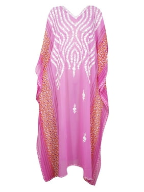 Mogul Women Caftan Maxi Dress, Kaftan Dress, Pink Floral Embroidered Printed kaftan Dress, boho maxi dress, Holiday evening dress 4X