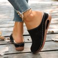 thumbnail image 5 of Women's Fleece Lined Wedge Mules Retro Suede Closed Toe Slip On Comfortable Non Slip Outdoor Slippers with Arch Support, 5 of 7