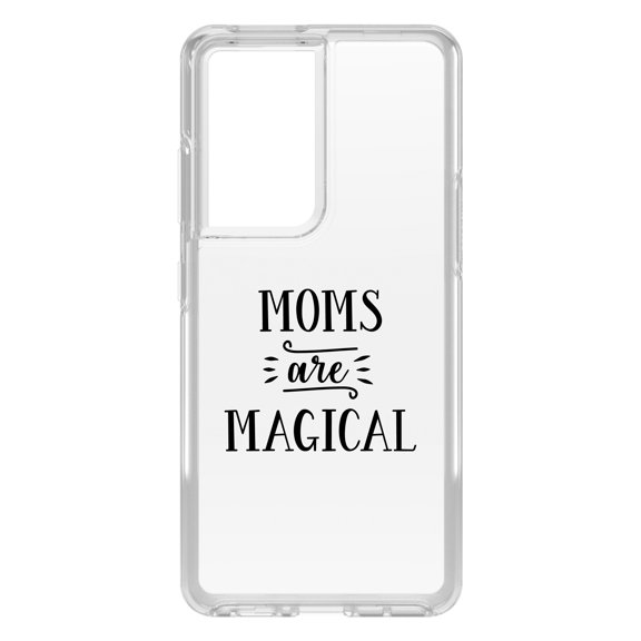 DistinctInk Clear Shockproof Hybrid Case for Galaxy S21 ULTRA 5G (6.8" Screen) - TPU Bumper Acrylic Back Tempered Glass Screen Protector - Moms Are Magical