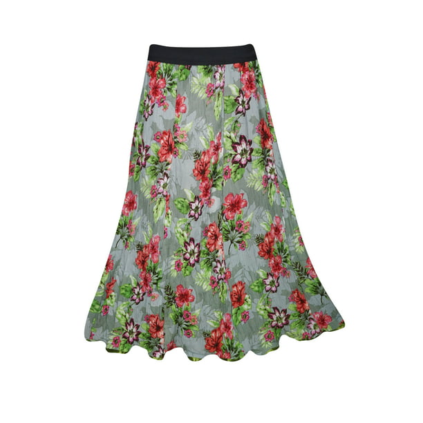 Mogul Womens Maxi Long Skirt Printed Flared Rayon Bohemian Style Tiered ...