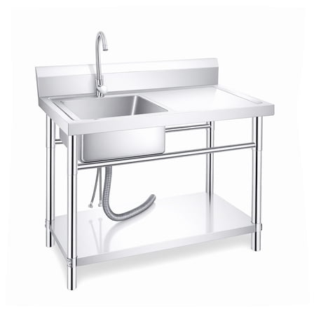 Rust-Resistant Stainless Steel Laundry Sink, Wall-Mounted Commercial Single Bowl Sinks Utility Sink with Workbench 32"x29"x24" Hot & Cold Plumbing Kitchen Sink for Farmhouse Indoor Outdoor