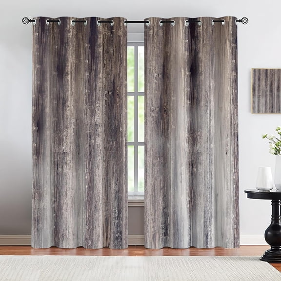 Antique Wood Planks Grommet Curtains For Bedroom, Vintage Wood Texture Blackout Curtains, Energy Saving 3D Print Eyelet Window Drapes For Farmhouse Study Room Dorm 52"W x 63"L (Pack of 2)
