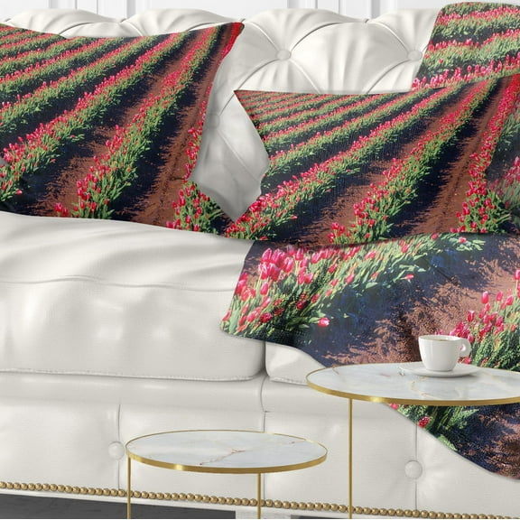 Designart Beautiful Field of Red Tulip Flowers - Landscape Printed Throw Pillow - 12x20