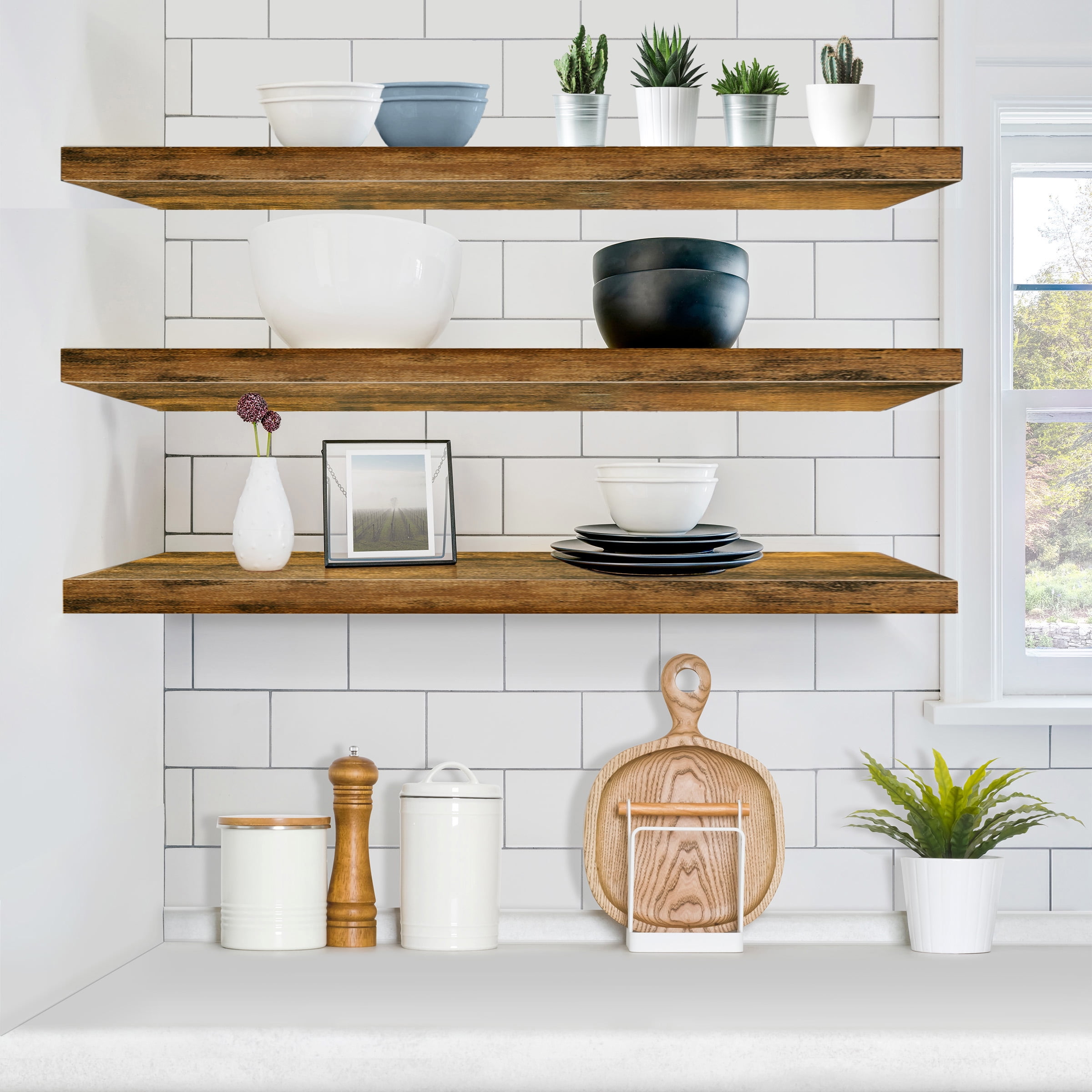 Sorbus 3-Pack 35"x9" Floating Wall Shelves for Bedroom, Kitchen, Bathroom, Home Décor, Brown