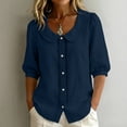 thumbnail image 2 of Vivianyo HD Women's Peter Pan Collar Puff Sleeve Blouse, Lace Trim Button Top for Women, Women's Navy, Sizes S-2XL, 2 of 9