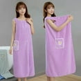 thumbnail image 3 of Bath Towel Household Women Wearable Wrap Adults Absorb Water Polyester Dry Hair Skirt Long Style Bathroom Washable Bathrobe, 3 of 9