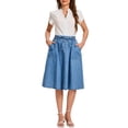 thumbnail image 3 of INSPIRE CHIC Women's Midi Denim Skirt Elastic Drawstring Waist A-Line Jean Skirt with Pockets & Flared Hem S Sky Blue, 3 of 7