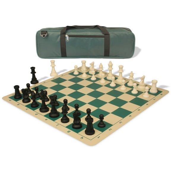 Standard Club Carry-All Silicone Chess Set Black & Ivory Pieces with Silicone Board - Green