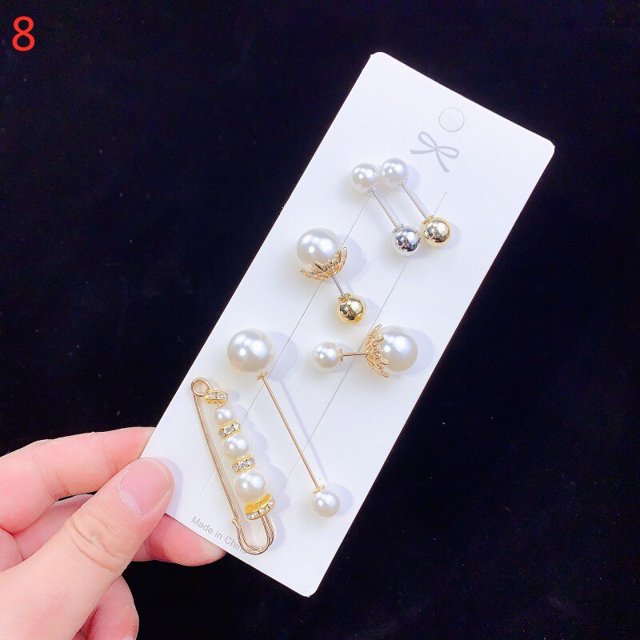 unids/set broche de doble perla alfileres antidecoloración exquisitos broches elegantes para mujer suéter abrigo decoración de vestido de verano Tan Jianjun unisex